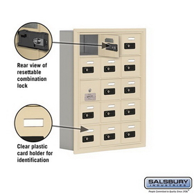 Salsbury Industries 19155-15SRC Cell Phone Storage Locker-5 Door High Unit(5 Inch Deep Compartments)-15 A Doors(14 usable)-Sandstone-Recessed Mounted-Resettable Combination Locks