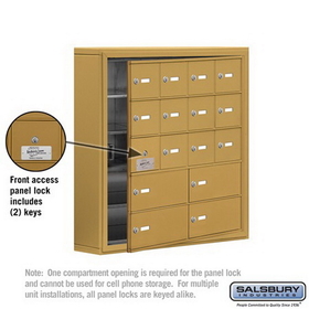 Salsbury Industries 19155-16GSK Cell Phone Storage Locker-5 Door High Unit(5 Inch Deep Compartments)-12 A Doors(11 usable)and 4 B Doors-Gold-Surface Mounted-Master Keyed Locks
