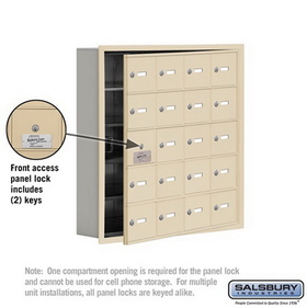 Salsbury Industries 19155-20SRK Cell Phone Storage Locker-with Front Access Panel-5 Door High Unit (5 Inch Deep Compartments)-20 A Doors (19 usable)-Sandstone-Recessed Mounted-Master Keyed Locks