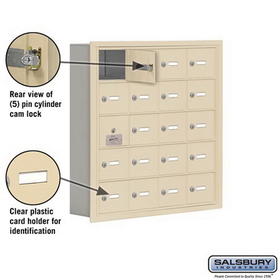 Salsbury Industries 19155-20SRK Cell Phone Storage Locker-with Front Access Panel-5 Door High Unit (5 Inch Deep Compartments)-20 A Doors (19 usable)-Sandstone-Recessed Mounted-Master Keyed Locks
