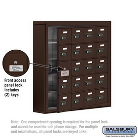 Salsbury Industries 19155-20ZSC Cell Phone Storage Locker-with Front Access Panel-5 Door High Unit(5 Inch Deep Compartments)-20 A Doors(19 usable)-Bronze-Surface Mounted-Resettable Combination Locks
