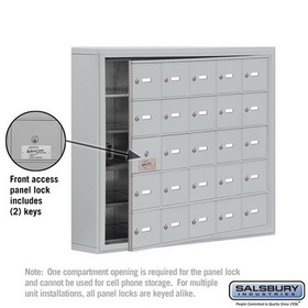 Salsbury Industries 19155-25ASK Cell Phone Storage Locker-with Front Access Panel-5 Door High Unit (5 Inch Deep Compartments)-25 A Doors (24 usable)-Aluminum-Surface Mounted-Master Keyed Locks