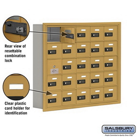 Salsbury Industries 19155-25GRC Cell Phone Storage Locker-with Front Access Panel-5 Door High Unit(5 Inch Deep Compartments)-25 A Doors(24 usable)-Gold-Recessed Mounted-Resettable Combination Locks
