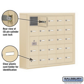 Salsbury Industries 19155-25SSK Cell Phone Storage Locker-with Front Access Panel-5 Door High Unit (5 Inch Deep Compartments)-25 A Doors (24 usable)-Sandstone-Surface Mounted-Master Keyed Locks