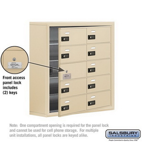 Salsbury Industries 19158-10SSC Cell Phone Storage Locker-5 Door High Unit(8 Inch Deep Compartments)-10 B Doors(9 usable)-Sandstone-Surface Mounted-Resettable Combination Locks