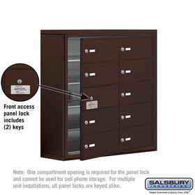 Salsbury Industries 19158-10ZSK Cell Phone Storage Locker-with Front Access Panel-5 Door High Unit (8 Inch Deep Compartments)-10 B Doors (9 usable)-Bronze-Surface Mounted-Master Keyed Locks