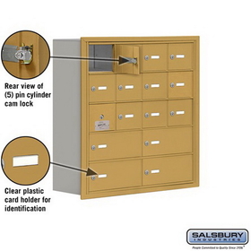 Salsbury Industries 19158-16GRK Cell Phone Storage Locker-5 Door High Unit(8 Inch Deep Compartments)-12 A Doors(11 usable)and 4 B Doors-Gold-Recessed Mounted-Master Keyed Locks