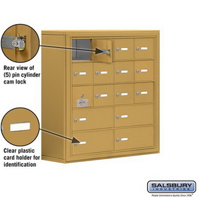 Salsbury Industries 19158-16GSK Cell Phone Storage Locker-5 Door High Unit(8 Inch Deep Compartments)-12 A Doors(11 usable)and 4 B Doors-Gold-Surface Mounted-Master Keyed Locks