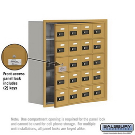 Salsbury Industries 19158-20GRC Cell Phone Storage Locker-with Front Access Panel-5 Door High Unit(8 Inch Deep Compartments)-20 A Doors(19 usable)-Gold-Recessed Mounted-Resettable Combination Locks