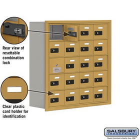 Salsbury Industries 19158-20GRC Cell Phone Storage Locker-with Front Access Panel-5 Door High Unit(8 Inch Deep Compartments)-20 A Doors(19 usable)-Gold-Recessed Mounted-Resettable Combination Locks