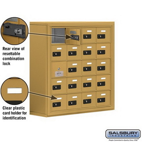 Salsbury Industries 19158-20GSC Cell Phone Storage Locker-with Front Access Panel-5 Door High Unit (8 Inch Deep Compartments)-20 A Doors (19 usable)-Gold-Surface Mounted-Resettable Combination Locks
