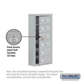 Salsbury Industries 19165-10ASK Cell Phone Storage Locker-6 Door High Unit(5 Inch Deep Compartments)-8 A Doors(7 usable)and 2 B Doors-Aluminum-Surface Mounted-Master Keyed Locks