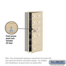 Salsbury Industries 19165-10SRK Cell Phone Storage Locker-6 Door High Unit(5 Inch Deep Compartments)-8 A Doors(7 usable)and 2 B Doors-Sandstone-Recessed Mounted-Master Keyed Locks