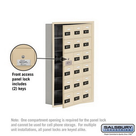 Salsbury Industries 19165-18SRC Cell Phone Storage Locker-6 Door High Unit(5 Inch Deep Compartments)-18 A Doors(17 usable)-Sandstone-Recessed Mounted-Resettable Combination Locks