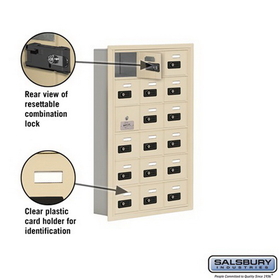Salsbury Industries 19165-18SRC Cell Phone Storage Locker-6 Door High Unit(5 Inch Deep Compartments)-18 A Doors(17 usable)-Sandstone-Recessed Mounted-Resettable Combination Locks