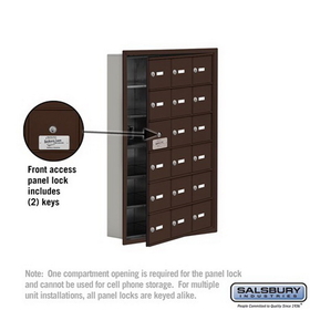 Salsbury Industries 19165-18ZRK Cell Phone Storage Locker-with Front Access Panel-6 Door High Unit (5 Inch Deep Compartments)-18 A Doors (17 usable)-Bronze-Recessed Mounted-Master Keyed Locks