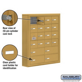 Salsbury Industries 19165-20GSK Cell Phone Storage Locker-6 Door High Unit(5 Inch Deep Compartments)-16 A Doors(15 usable)and 4 B Doors-Gold-Surface Mounted-Master Keyed Locks