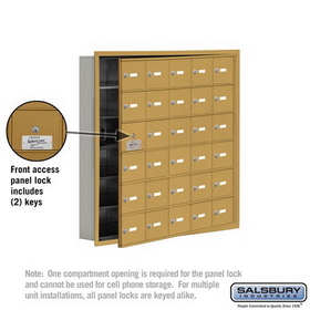 Salsbury Industries 19165-30GRK Cell Phone Storage Locker-with Front Access Panel-6 Door High Unit (5 Inch Deep Compartments)-30 A Doors (29 usable)-Gold-Recessed Mounted-Master Keyed Locks