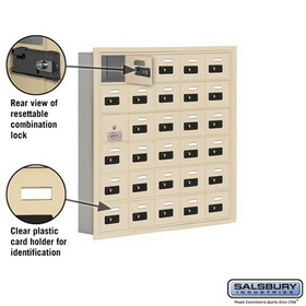Salsbury Industries 19165-30SRC Cell Phone Storage Locker-6 Door High Unit(5 Inch Deep Compartments)-30 A Doors(29 usable)-Sandstone-Recessed Mounted-Resettable Combination Locks