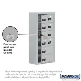 Salsbury Industries 19168-10ASC Cell Phone Storage Locker-with Front Access Panel-6 Door High Unit (8in Deep Compartments)-8 A Doors (7 usable) and 2 B Doors-Aluminum-Surface Mounted