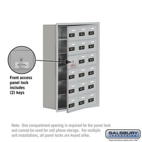 Salsbury Industries 19168-18ARC Cell Phone Storage Locker-6 Door High Unit(8 Inch Deep Compartments)-18 A Doors(17 usable)-Aluminum-Recessed Mounted-Resettable Combination Locks