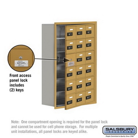 Salsbury Industries 19168-18GRC Cell Phone Storage Locker-with Front Access Panel-6 Door High Unit(8 Inch Deep Compartments)-18 A Doors(17 usable)-Gold-Recessed Mounted-Resettable Combination Locks