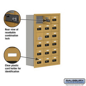 Salsbury Industries 19168-18GRC Cell Phone Storage Locker-with Front Access Panel-6 Door High Unit(8 Inch Deep Compartments)-18 A Doors(17 usable)-Gold-Recessed Mounted-Resettable Combination Locks