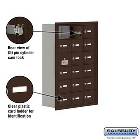 Salsbury Industries 19168-18ZRK Cell Phone Storage Locker-with Front Access Panel-6 Door High Unit (8 Inch Deep Compartments)-18 A Doors (17 usable)-Bronze-Recessed Mounted-Master Keyed Locks