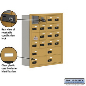 Salsbury Industries 19168-20GRC Cell Phone Storage Locker-6 Door High Unit(8in Deep Compartments)-16 A Doors(15 usable)and 4 B Doors-Gold-Recessed Mounted-Resettable Combination Locks