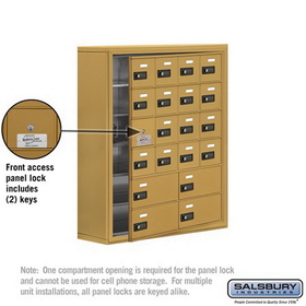 Salsbury Industries 19168-20GSC Cell Phone Storage Locker-6 Door High Unit(8in Deep Compartments)-16 A Doors(15 usable)and 4 B Doors-Gold-Surface Mounted-Resettable Combination Locks