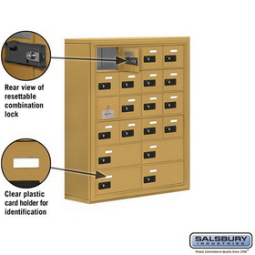 Salsbury Industries 19168-20GSC Cell Phone Storage Locker-6 Door High Unit(8in Deep Compartments)-16 A Doors(15 usable)and 4 B Doors-Gold-Surface Mounted-Resettable Combination Locks