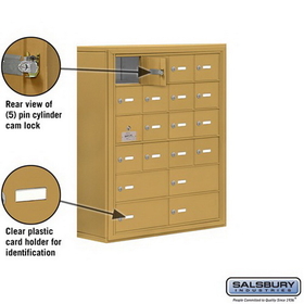 Salsbury Industries 19168-20GSK Cell Phone Storage Locker-6 Door High Unit(8 Inch Deep Compartments)-16 A Doors(15 usable)and 4 B Doors-Gold-Surface Mounted-Master Keyed Locks