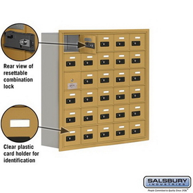 Salsbury Industries 19168-30GRC Cell Phone Storage Locker-with Front Access Panel-6 Door High Unit(8 Inch Deep Compartments)-30 A Doors(29 usable)-Gold-Recessed Mounted-Resettable Combination Locks