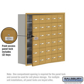 Salsbury Industries 19168-30GRK Cell Phone Storage Locker-with Front Access Panel-6 Door High Unit (8 Inch Deep Compartments)-30 A Doors (29 usable)-Gold-Recessed Mounted-Master Keyed Locks