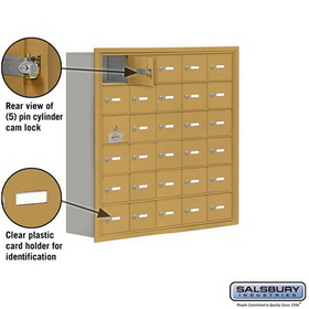 Salsbury Industries 19168-30GRK Cell Phone Storage Locker-with Front Access Panel-6 Door High Unit (8 Inch Deep Compartments)-30 A Doors (29 usable)-Gold-Recessed Mounted-Master Keyed Locks