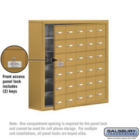 Salsbury Industries 19168-30GSK Cell Phone Storage Locker-with Front Access Panel-6 Door High Unit (8 Inch Deep Compartments)-30 A Doors (29 usable)-Gold-Surface Mounted-Master Keyed Locks