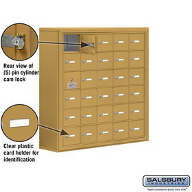 Salsbury Industries 19168-30GSK Cell Phone Storage Locker-with Front Access Panel-6 Door High Unit (8 Inch Deep Compartments)-30 A Doors (29 usable)-Gold-Surface Mounted-Master Keyed Locks