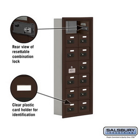 Salsbury Industries 19175-14ZRC Cell Phone Storage Locker-7 Door High Unit(5 Inch Deep Compartments)-14 A Doors(13 usable)-Bronze-Recessed Mounted-Resettable Combination Locks
