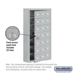 Salsbury Industries 19175-21ASK Cell Phone Storage Locker-with Front Access Panel-7 Door High Unit (5 Inch Deep Compartments)-21 A Doors (20 usable)-Aluminum-Surface Mounted-Master Keyed Locks