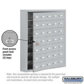 Salsbury Industries 19175-35ASK Cell Phone Storage Locker-with Front Access Panel-7 Door High Unit (5 Inch Deep Compartments)-35 A Doors (34 usable)-Aluminum-Surface Mounted-Master Keyed Locks