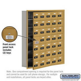 Salsbury Industries 19175-35GRC Cell Phone Storage Locker-with Front Access Panel-7 Door High Unit(5 Inch Deep Compartments)-35 A Doors(34 usable)-Gold-Recessed Mounted-Resettable Combination Locks