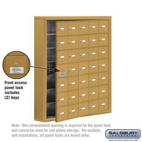 Salsbury Industries 19175-35GSK Cell Phone Storage Locker-with Front Access Panel-7 Door High Unit (5 Inch Deep Compartments)-35 A Doors (34 usable)-Gold-Surface Mounted-Master Keyed Locks