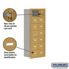 Salsbury Industries 19178-14GRK Cell Phone Storage Locker-with Front Access Panel-7 Door High Unit (8 Inch Deep Compartments)-14 A Doors (13 usable)-Gold-Recessed Mounted-Master Keyed Locks
