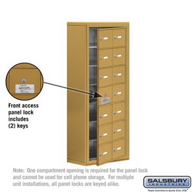 Salsbury Industries 19178-14GSK Cell Phone Storage Locker-with Front Access Panel-7 Door High Unit (8 Inch Deep Compartments)-14 A Doors (13 usable)-Gold-Surface Mounted-Master Keyed Locks