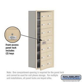 Salsbury Industries 19178-14SRK Cell Phone Storage Locker-with Front Access Panel-7 Door High Unit (8 Inch Deep Compartments)-14 A Doors (13 usable)-Sandstone-Recessed Mounted-Master Keyed Locks