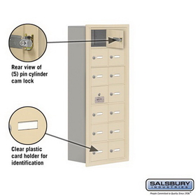 Salsbury Industries 19178-14SRK Cell Phone Storage Locker-with Front Access Panel-7 Door High Unit (8 Inch Deep Compartments)-14 A Doors (13 usable)-Sandstone-Recessed Mounted-Master Keyed Locks