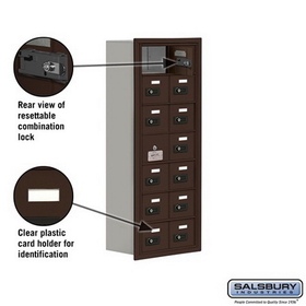 Salsbury Industries 19178-14ZRC Cell Phone Storage Locker-7 Door High Unit(8 Inch Deep Compartments)-14 A Doors(13 usable)-Bronze-Recessed Mounted-Resettable Combination Locks