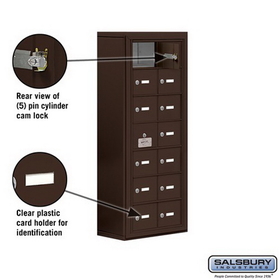 Salsbury Industries 19178-14ZSK Cell Phone Storage Locker-with Front Access Panel-7 Door High Unit (8 Inch Deep Compartments)-14 A Doors (13 usable)-Bronze-Surface Mounted-Master Keyed Locks