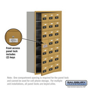 Salsbury Industries 19178-21GRC Cell Phone Storage Locker-with Front Access Panel-7 Door High Unit(8 Inch Deep Compartments)-21 A Doors(20 usable)-Gold-Recessed Mounted-Resettable Combination Locks