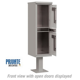 Salsbury Industries 3302GRY-P Outdoor Parcel Locker (Includes Pedestal and Master Commercial Locks) - 2 Compartments - Gray - Private Access
